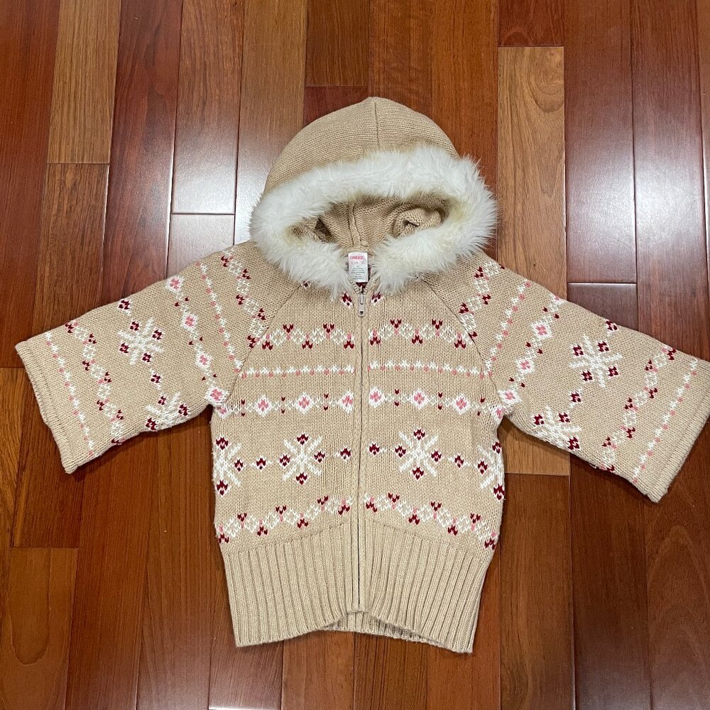 Gymboree Alpine Sweetie faux fur trimmed hoodie sweater jacket size L 10-12